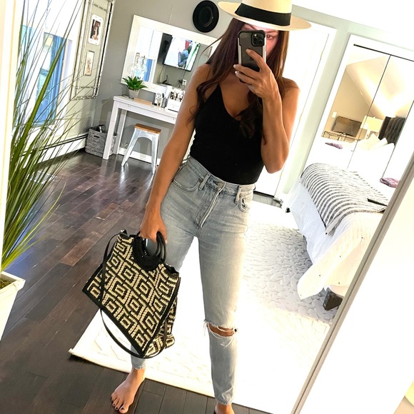 Handbags - Black & beige woven soft rattan bag